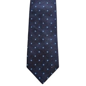 Tie Lands End Necktie Blue Squares Pattern 100% Silk
